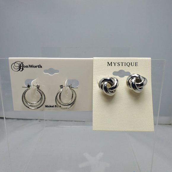 2/$15  2 PAIRS of Bonworth & mystique silver huggee earring & silver knotted ear - Picture 1 of 3